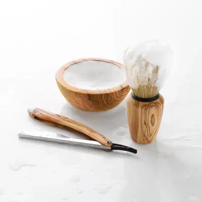 olive wood classic shaving kit