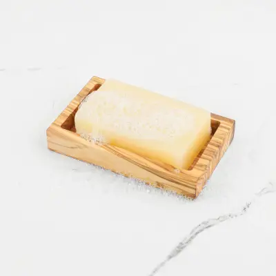 olive wood rectangular shape slotted soap holder