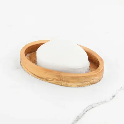 olive wood oval shape slotted soap holder