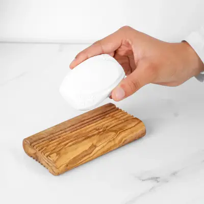 olive wood round edge soap holder