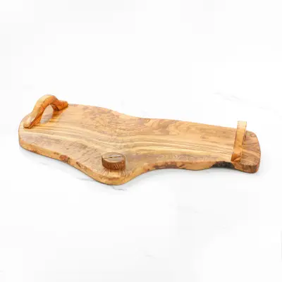 olive wood rustic charcuterie tray with knife holder