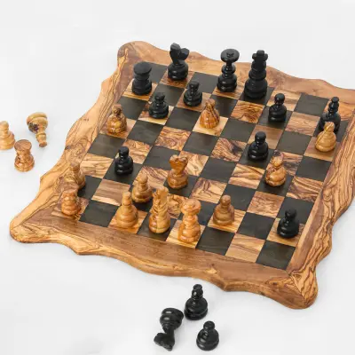 olive wood wavy edges chess board
