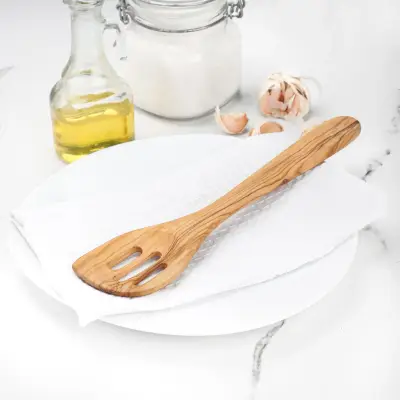 olive wood slotted corner spatula