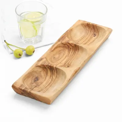 olive wood 3 sections rectangular dish