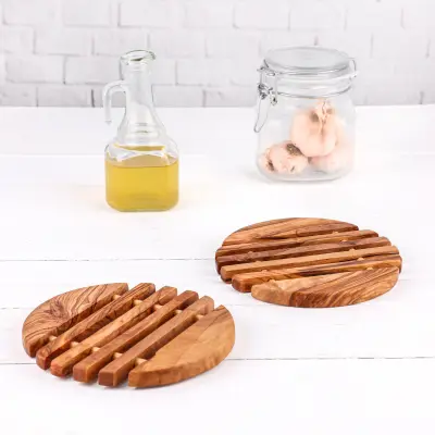 olive wood round shape trivet