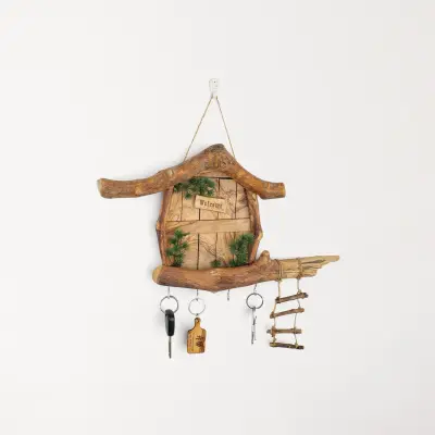 olive wood house shape rustic key holder