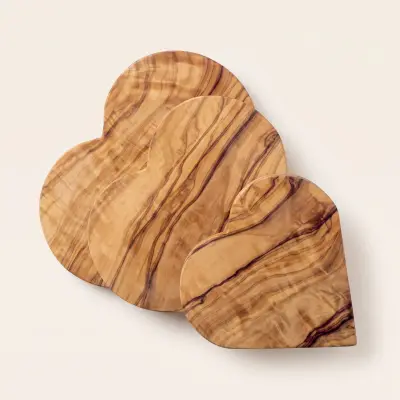 olive wood set of 3 heart shape small boards