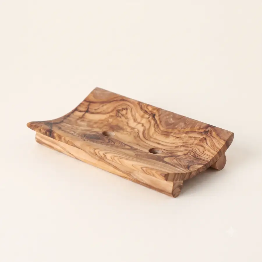 olive wood curved shape soap holder