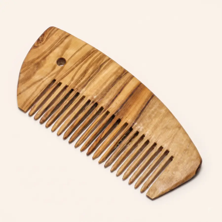 olive wood hair comb with hole