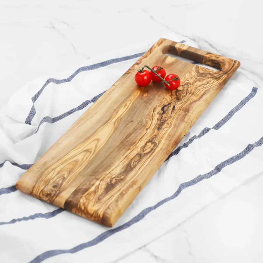 olive wood rectangular cutting board with handle (laminated)