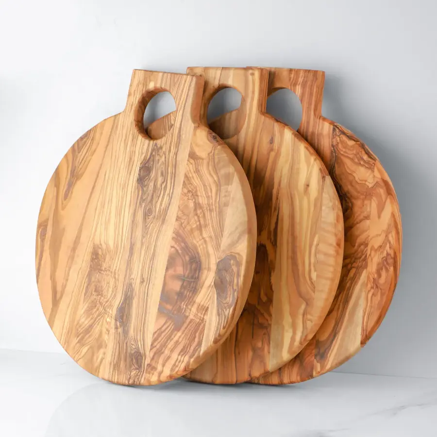 olive wood round cutting board rustic pizza board