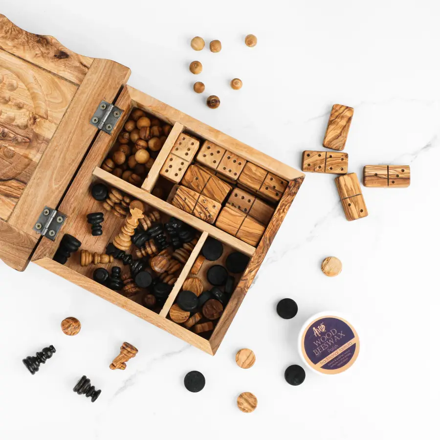 olive wood 4-in-1 games set