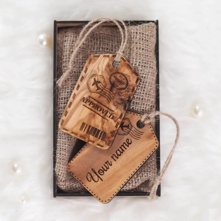 olive wood customized luggage tag