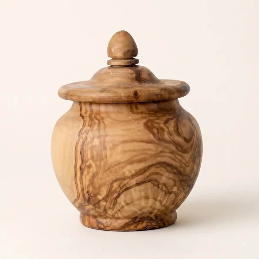 olive wood spice jar with lift-off lid