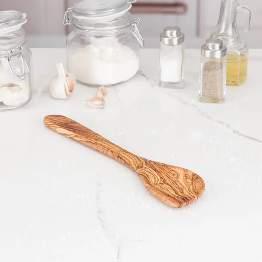 olive wood corner spoon with flat handle