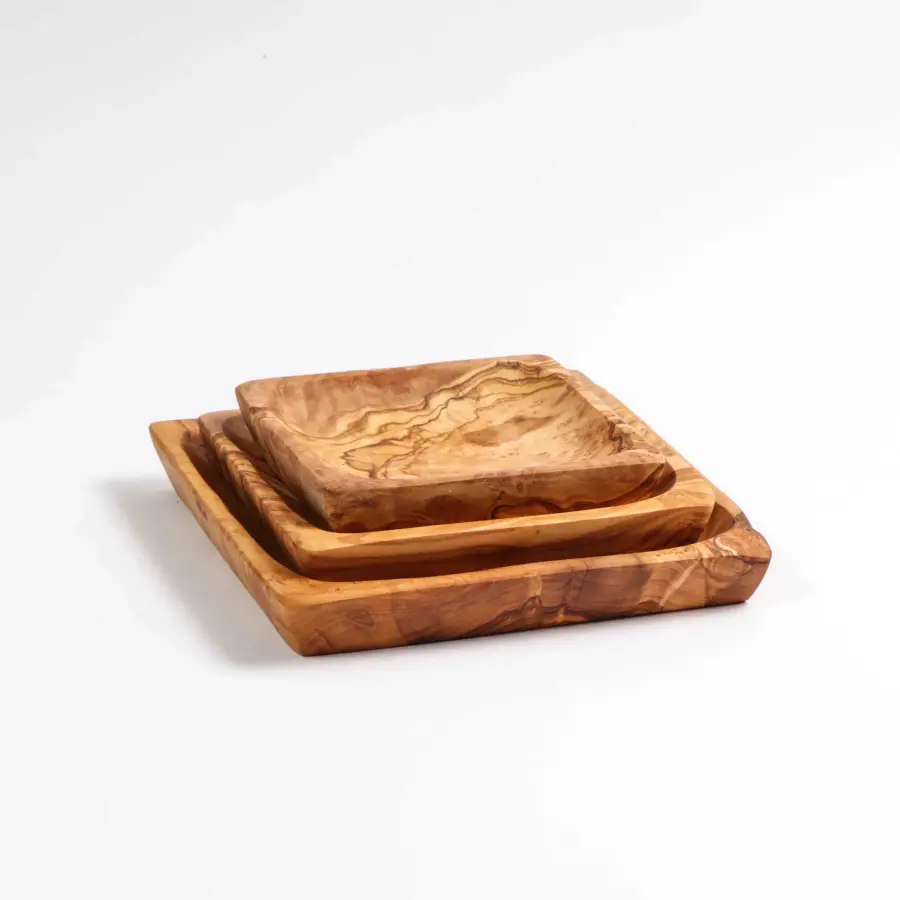 olive wood set of 3 square dishes
