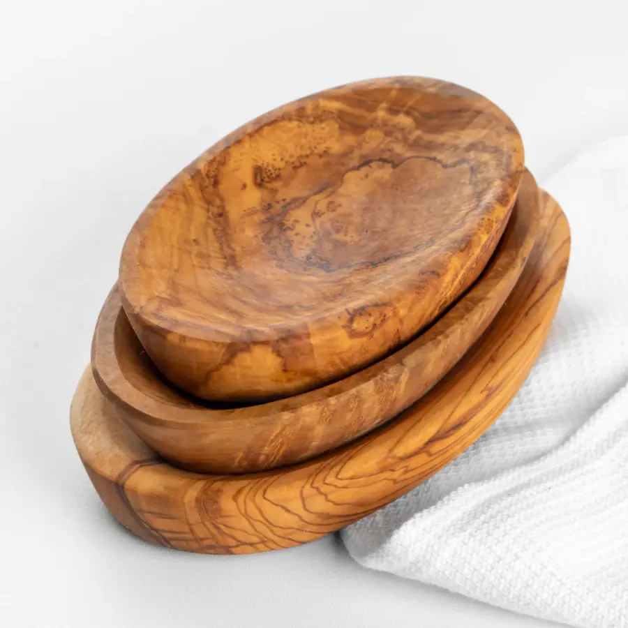 olive wood set of 3 oval dipping dishes