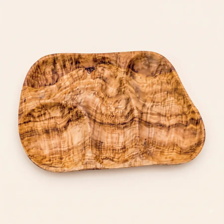 olive wood 4 sections irregular shape dish