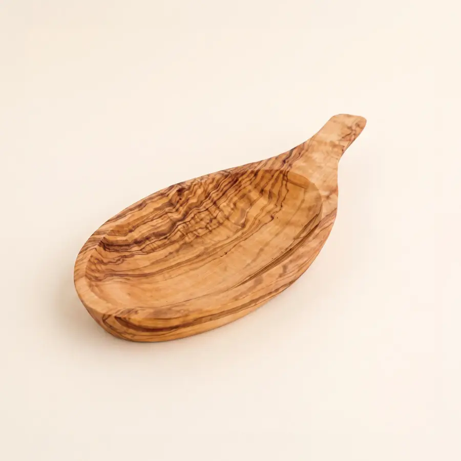 olive wood oval dish with handle