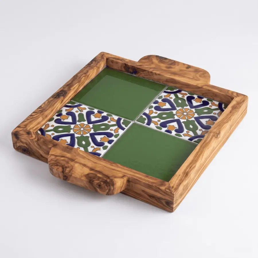 olive wood wood and ceramic square tray