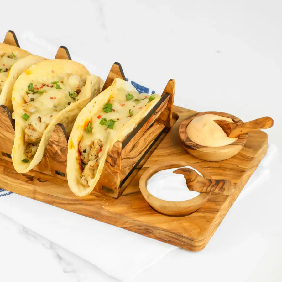 olive wood tacos holder & serving tray