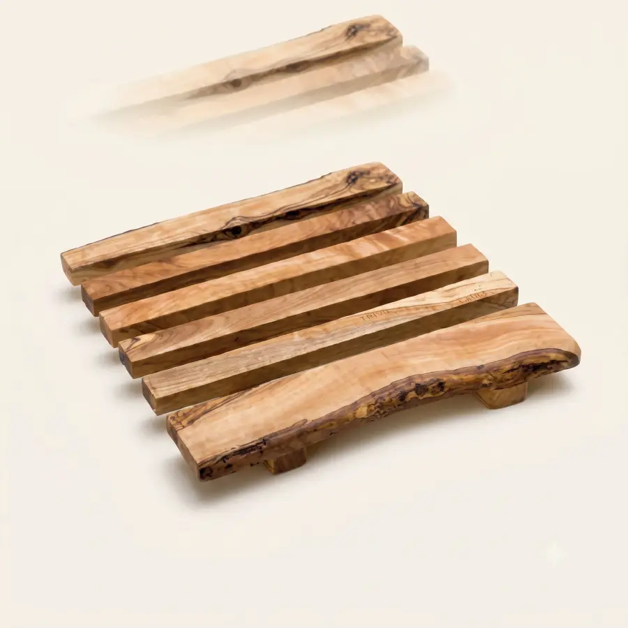 olive wood rustic square trivet