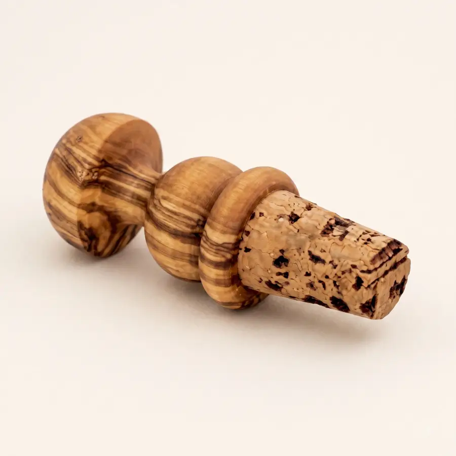 olive wood rounded knob bottle stoppers with cork inserts