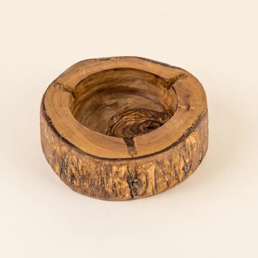 olive wood round shape rustic ashtray