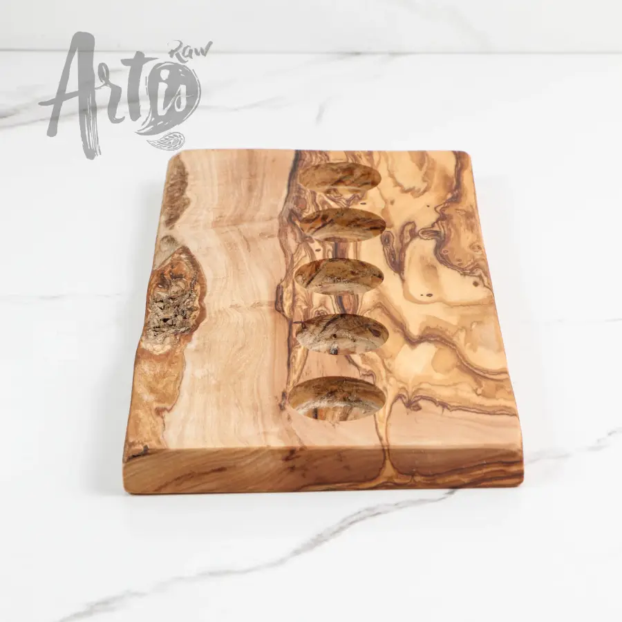 olive wood candle holder rustic board (6 candles)