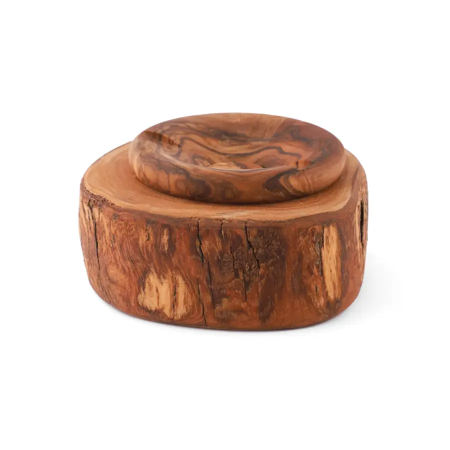 olive wood irregular shape rustic ashtray with cover