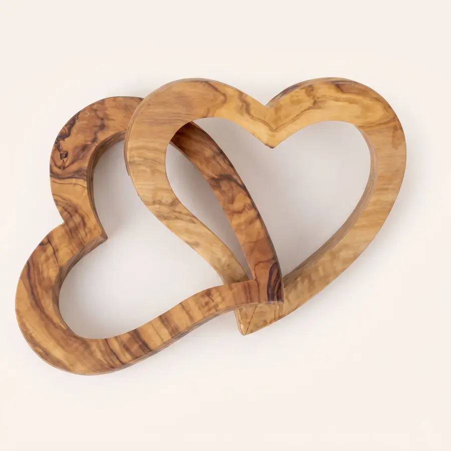olive wood 2 assembled decorative hearts
