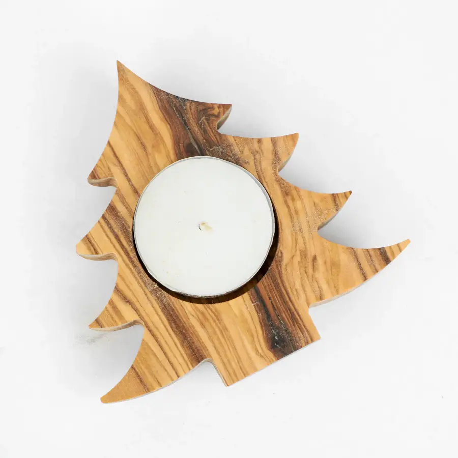 olive wood tree shape tea light candle holder