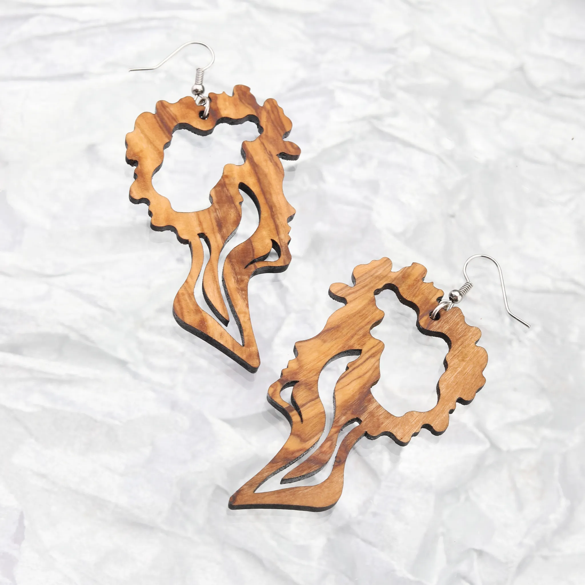 olive wood customized shape wooden earrings