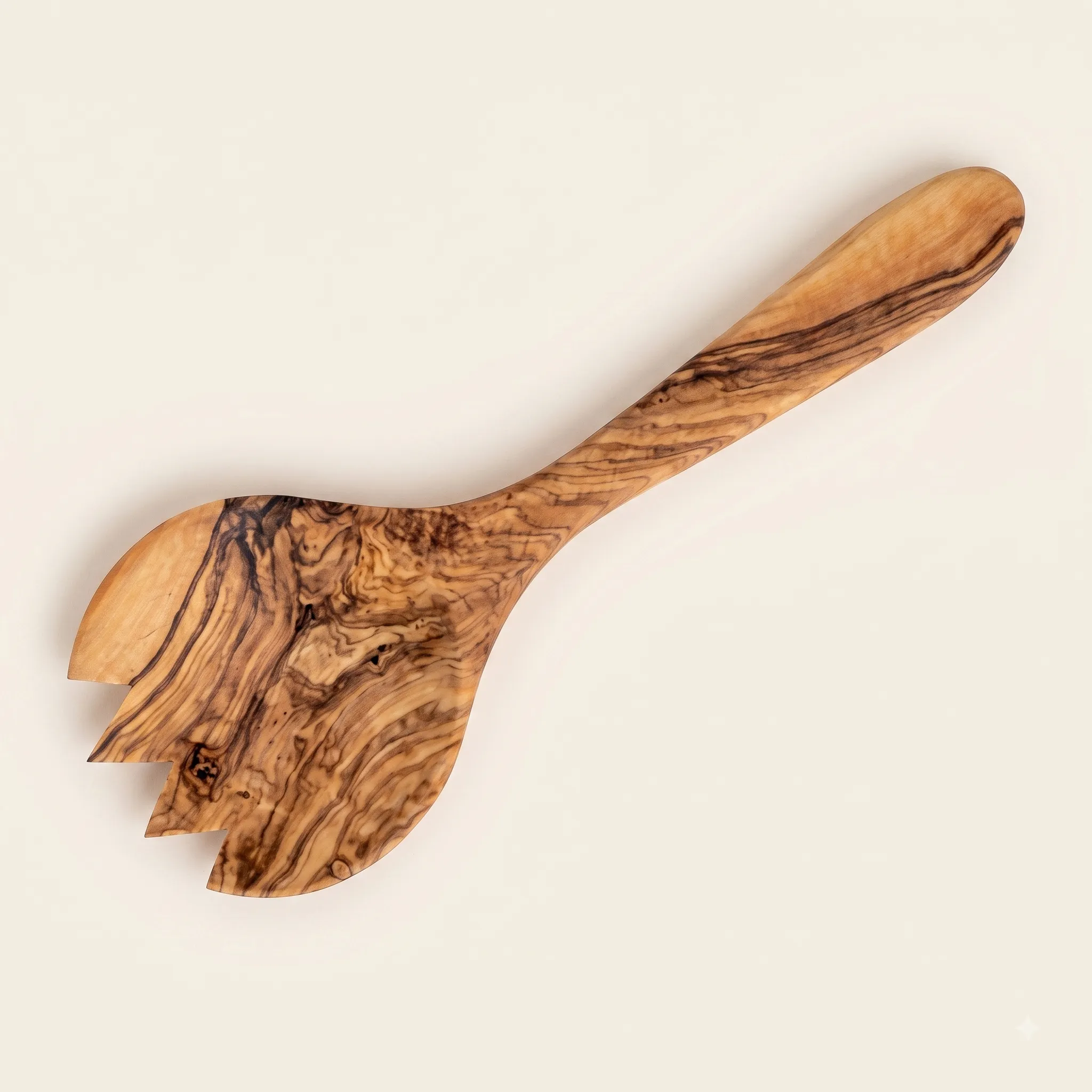 olive wood round bowl salad spork