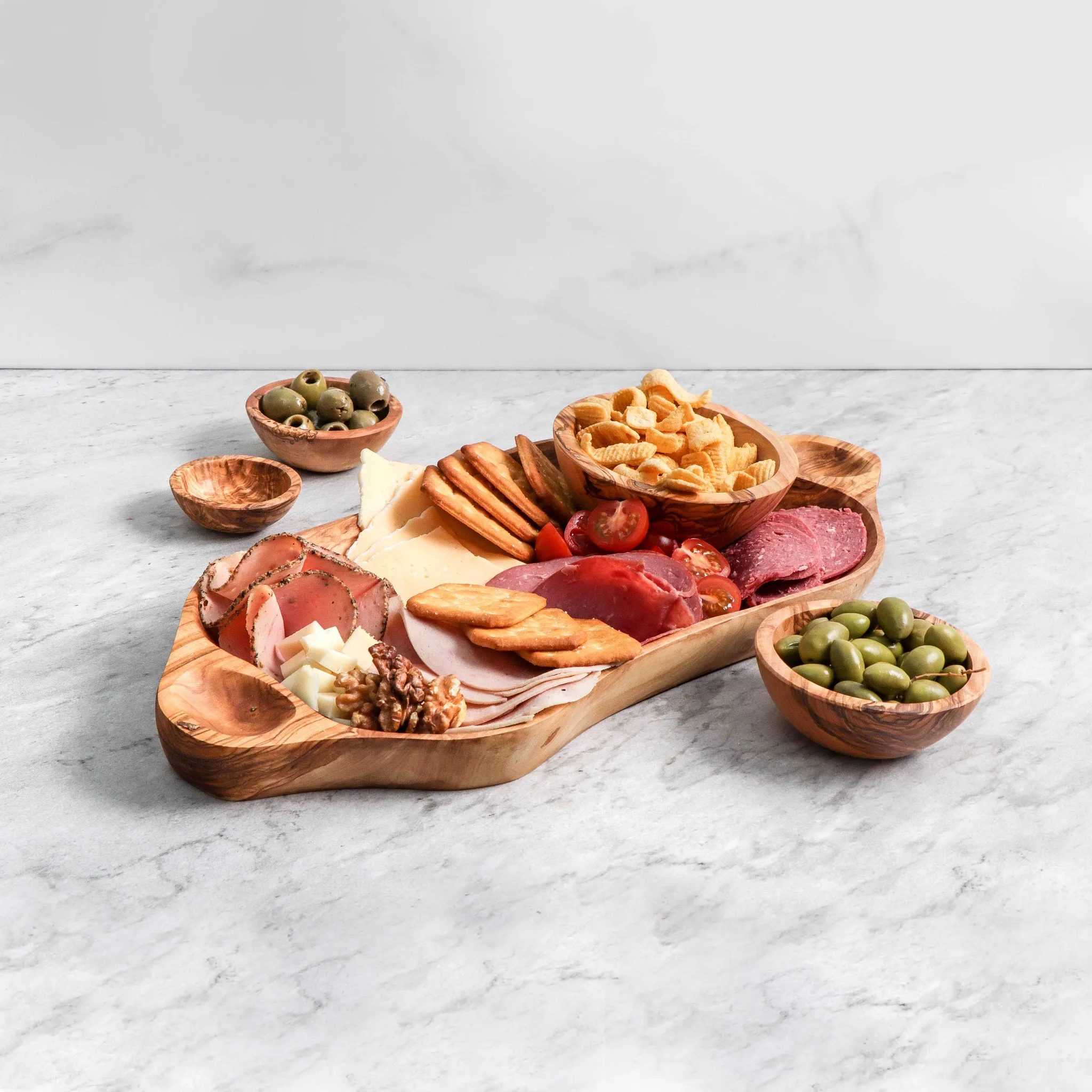 olive wood charcuterie platter with handles