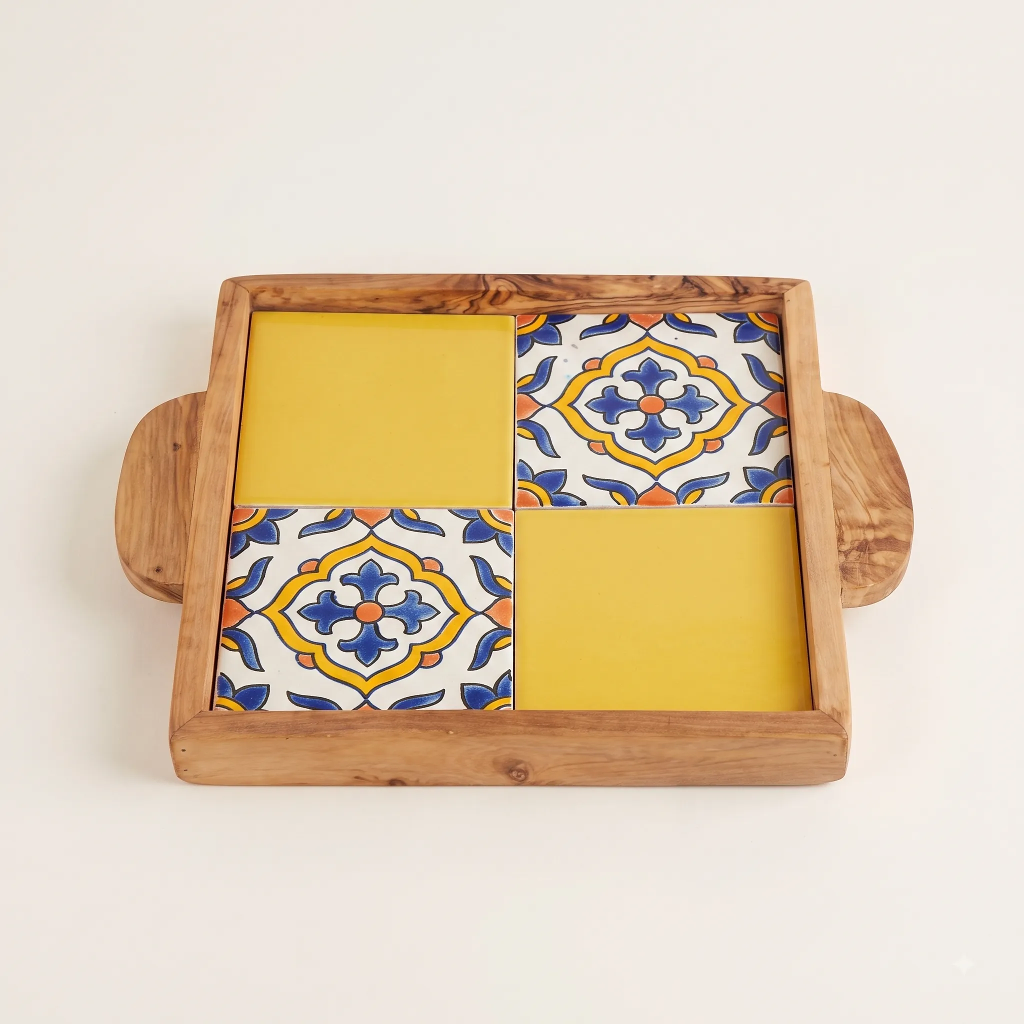 olive wood wood and ceramic square tray