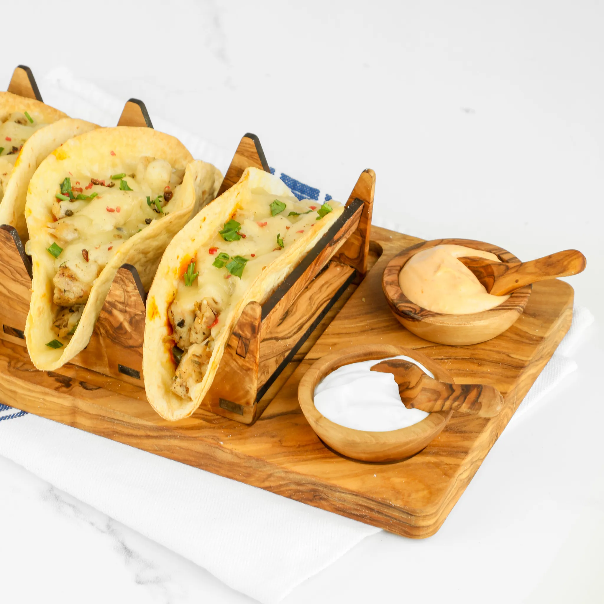 olive wood tacos holder & serving tray
