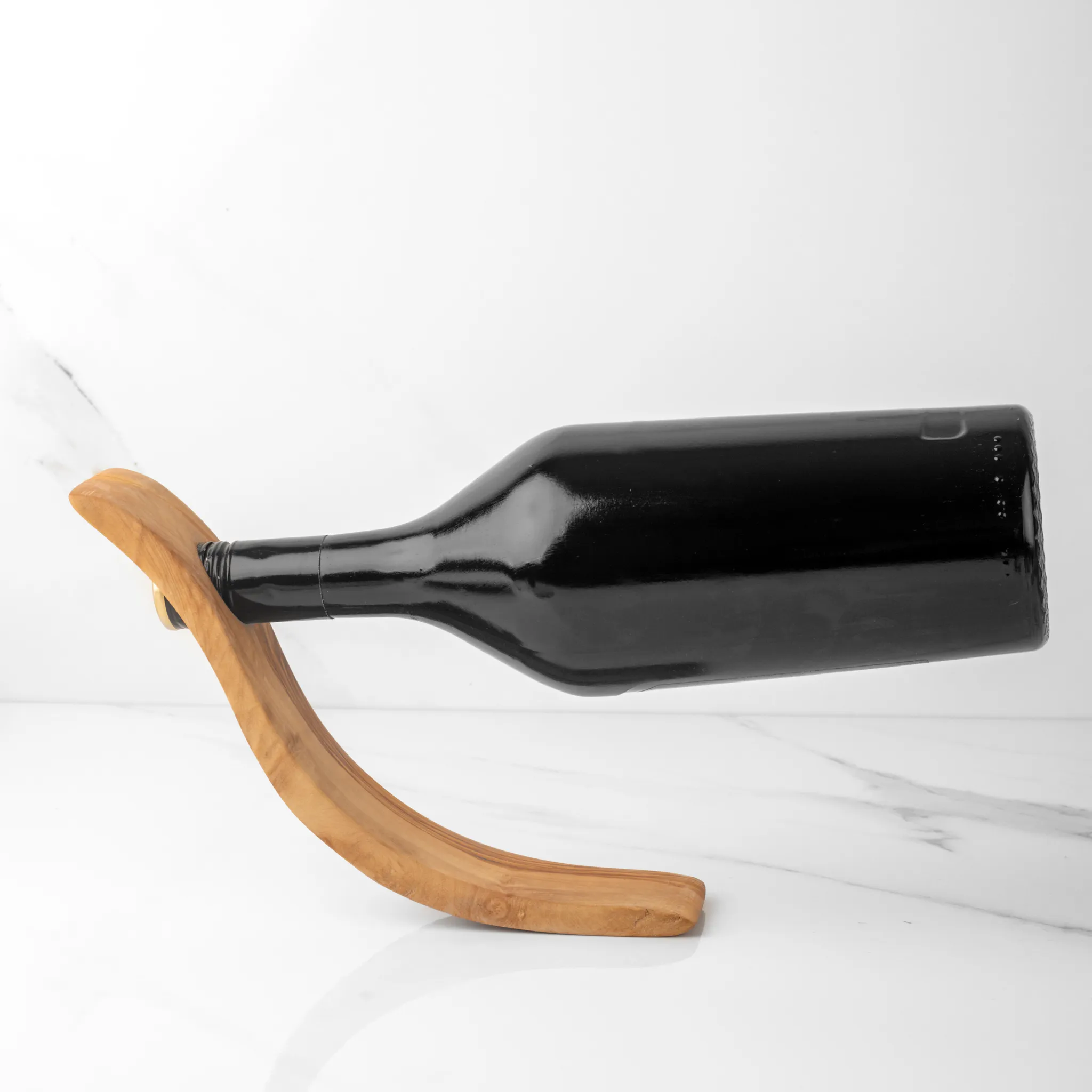 olive wood single bottle holder