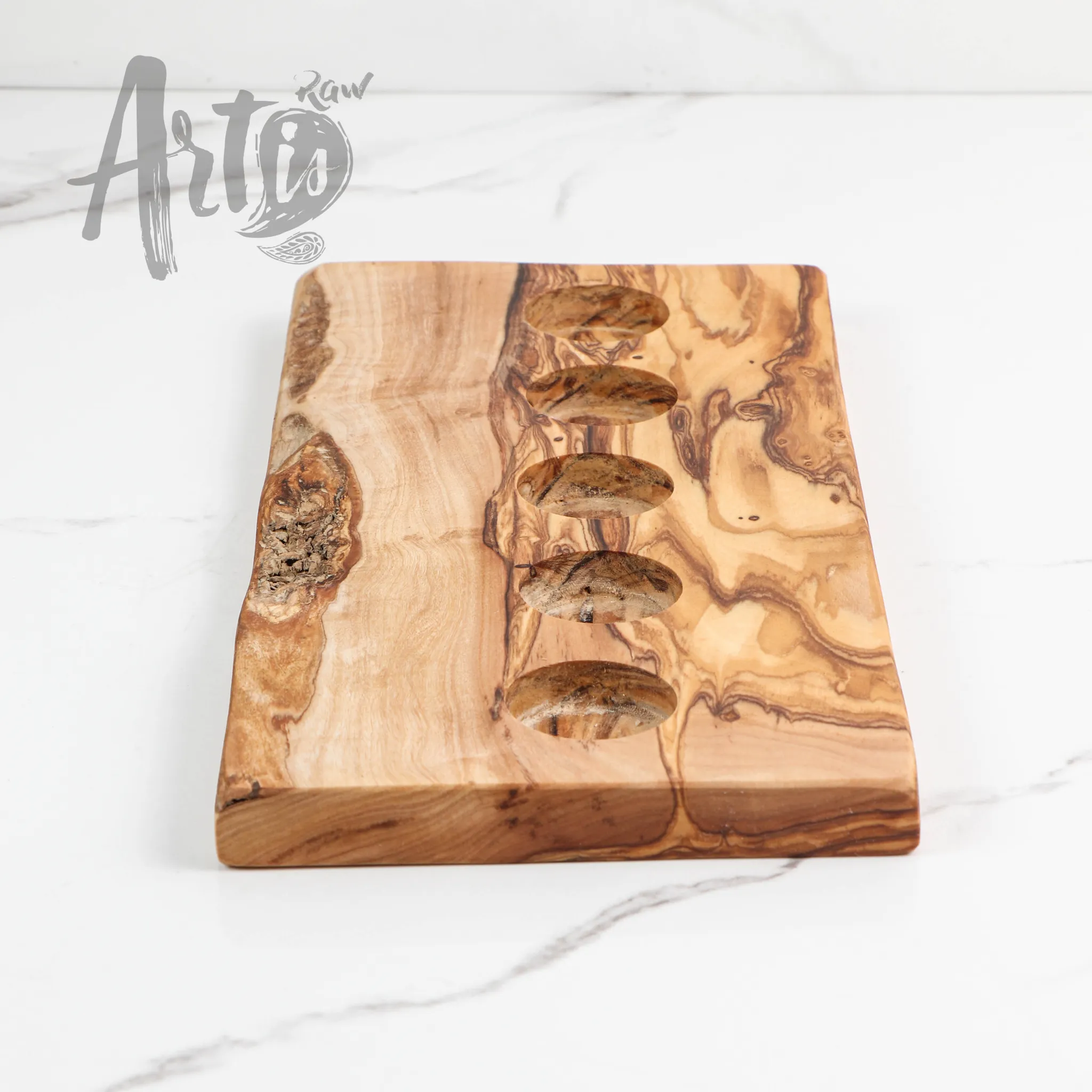 olive wood candle holder rustic board (6 candles)