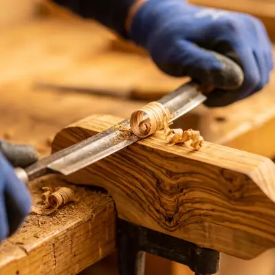 Olive wood being cut to size in the workshop