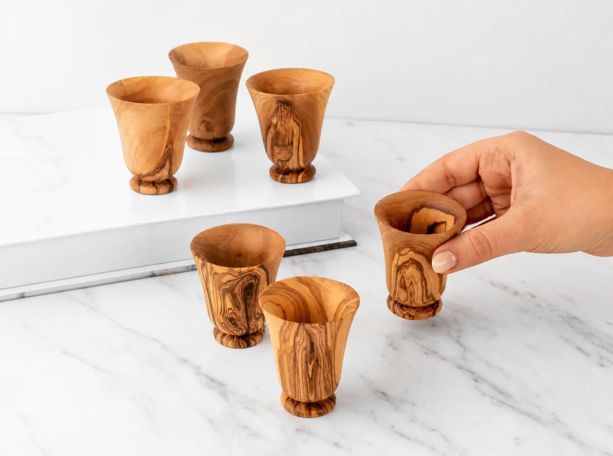 Verres et gobelets en bois d’olivier — olive wood