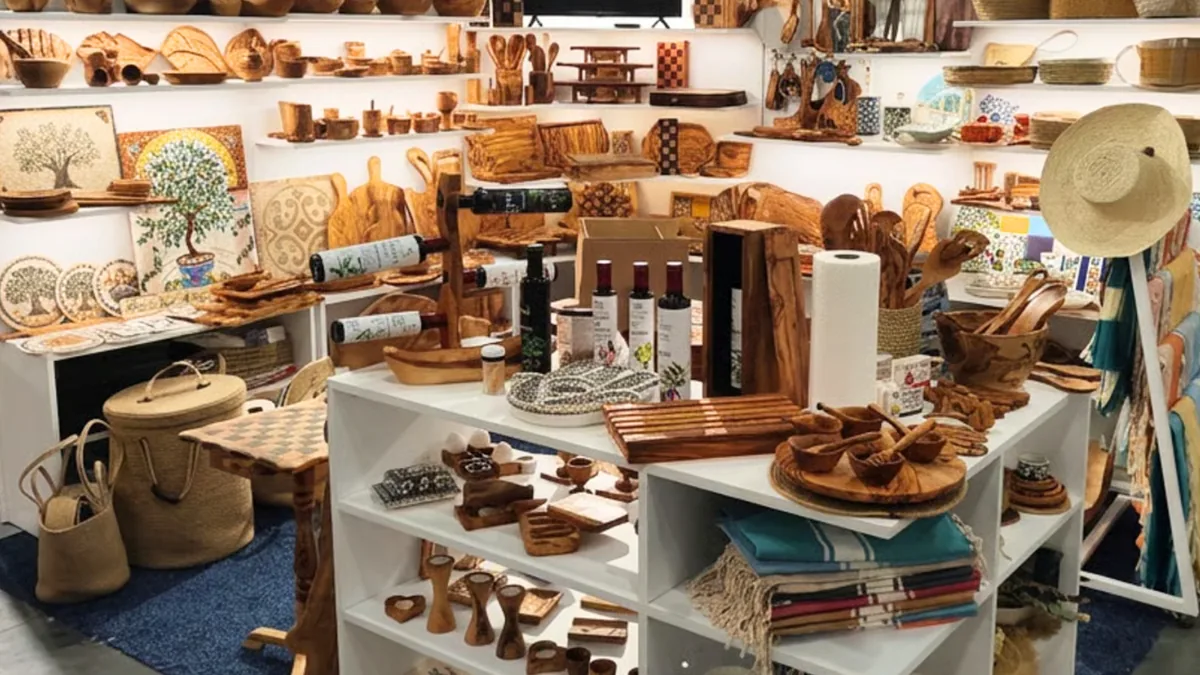 ArtisRaw olive wood collection on display in a retail showroom